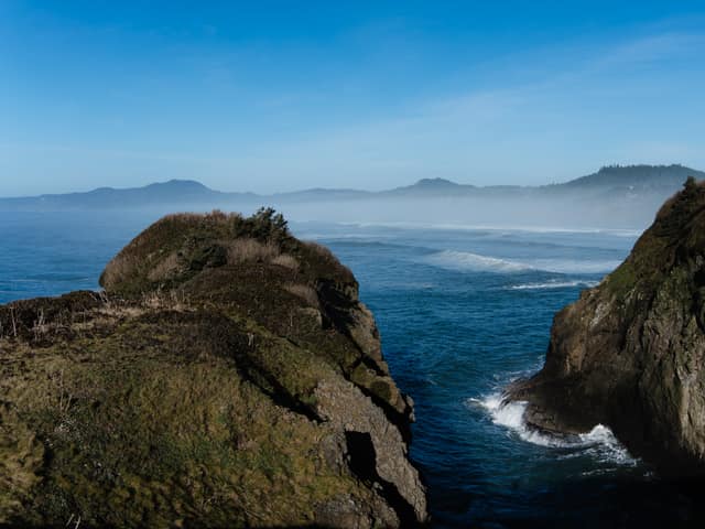 Turquoise cove framed by headlands
