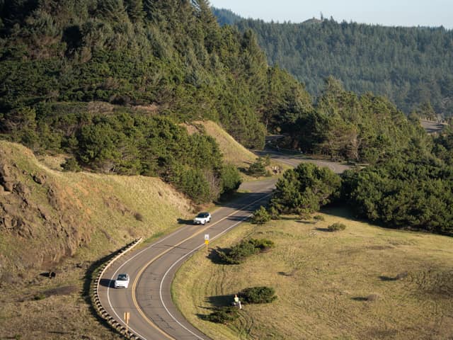 Switchback road above the shoreline