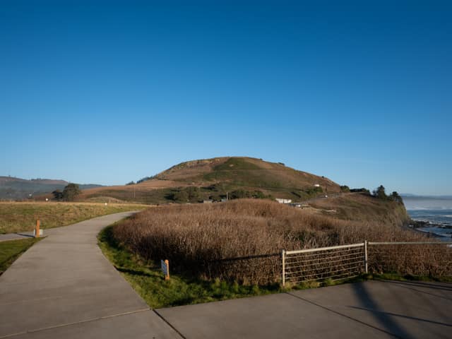 Path curving toward a coastal headland