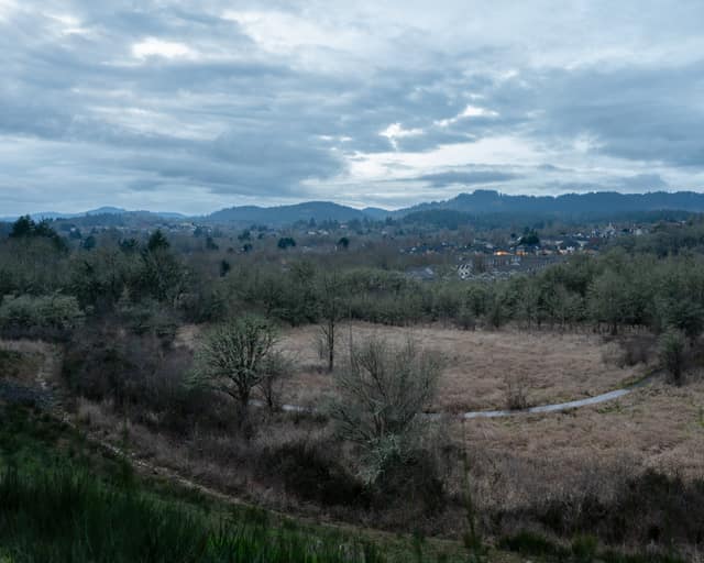 Winter valley under low cloud