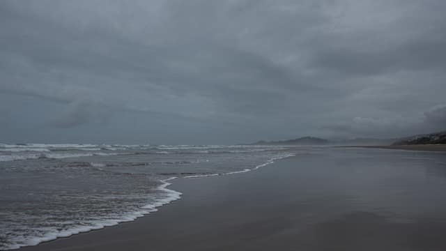 Empty gray beach at low tide